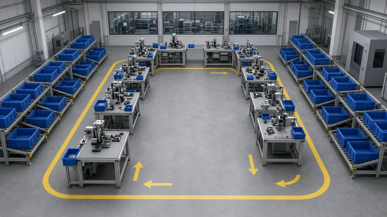 Production line laid out so materials flow first-in-first-out (FIFO)